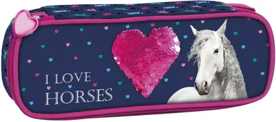 Penar scolar oval Derform Horses - cu 1 fermoar