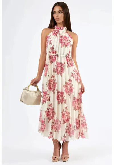 Rochie Maxi florala - crem natural