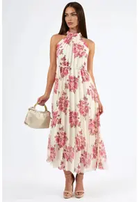 Rochie Maxi florala - crem natural