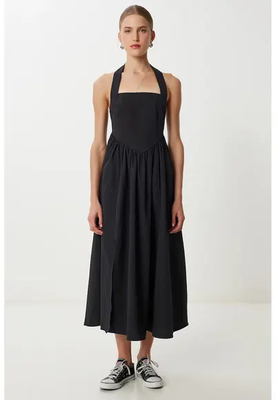 Rochie midi din amestec de bumbac