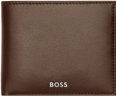 Portofel pentru bărbați Hugo Boss Classic Smooth - protecție RFID, cu suport pentru monede, maro închis
