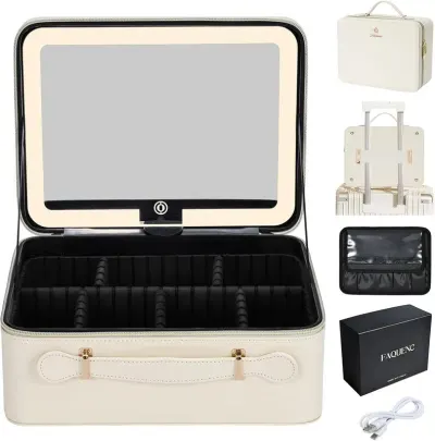 RESIGILAT - Geanta Cosmetica Pentru Make-up cu Oglinda LED cu Touch, 26x23x11 cm