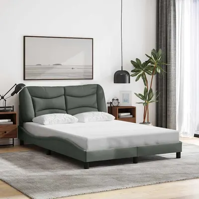 vidaXL Cadru de pat fără saltea, Hvar, gri închis, 140x200 cm, textil