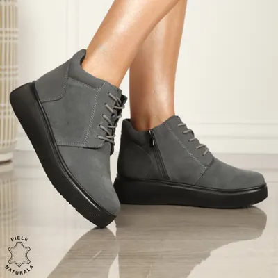 Ghete DAMA din PIELE NATURALA intoarsa CRL0911 GRI