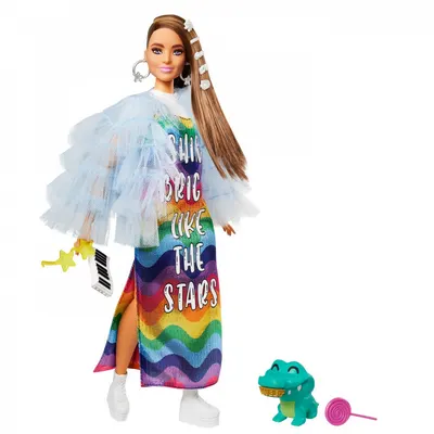 Papusa Barbie Extra cu rochie curcubeu