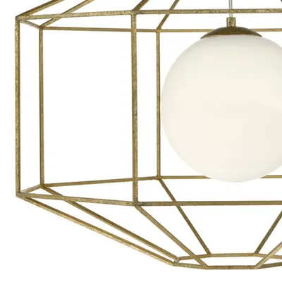 Lampa suspendata Izmir 1 Light Pendant Hexagonal Old Gold Frame Opal Glass