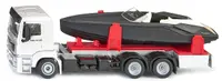 Mașinuță din metal Siku Super - Camion cu barca cu motor Frauscher 747 Mirage