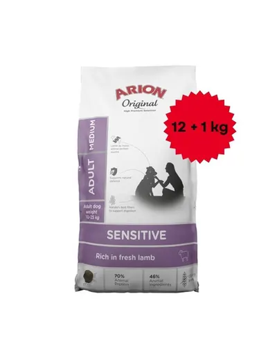 ARION Original Sensitive Medium 12+1 kg pentru câini de talie medie cu sistem digestiv sensibil