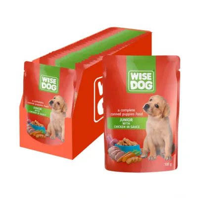 Set 24 buc x 100 gr Hrana umeda pentru caini Wise Junior cu pui