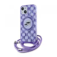 Husa MagSafe pentru Apple iPhone 15, Karl Lagerfeld, IML Crossbody Monogram Karl & Choupette's Heads, Mov