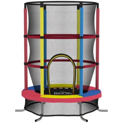 HOMCOM Trambulină pentru Copii 3-6 Ani cu Plasă de Siguranță, Fără Arcuri, Picioare în L, pentru Interior și Exterior, Ø160x190 cm, Multicolor | Aosom Romania