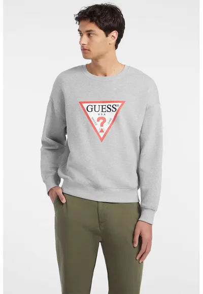 Bluza de trening cu imprimeu logo - Coral/Gri deschis melange
