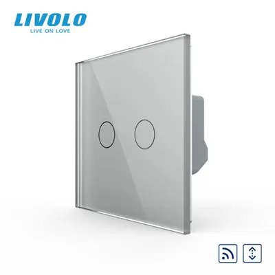 Intrerupator dublu tactil, control draperie, wireless - control din telecomanda RF, cu panou sticla, Generatia Noua Gri
