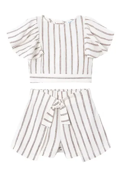Compleu copii - set top+ pantaloni scurti - dungi - ecru - 80% viscoza - 20% in