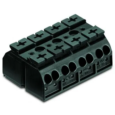4-conductor chassis-mount terminal strip; 4-pole; without ground contact; for 3 mm ø screw and nut; 4 mm²; 4,00 mm²; black