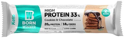 KETO Protein Bar, biscuiți cu ciocolată, 60 g, Born Winner