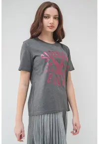 Tricou relaxed fit Varsity - Fucsia/Gri inchis