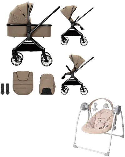 Cărucior pentru bebeluși 2 în 1 Lorelli Premium - Reya, bej + leagăn - Portofino, Beige Dots