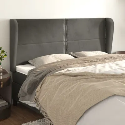 vidaXL Tăblie de pat cu aripioare gri închis 203x23x118/128 cm catifea