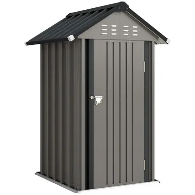 Outsunny Depozit metalic pentru unelte 1,17 m², magazie cu acoperiș în două ape, ventilație, lacăt și mănuși, 122 x 121 x 192 cm | Aosom Romania