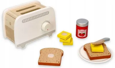 Set din lemn Lelin - Prajitor de paine cu produse, alb