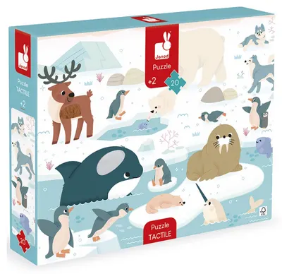 Puzzle educativ tactil Janod - Animale polare, 20 de piese