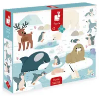 Puzzle educativ tactil Janod - Animale polare, 20 de piese