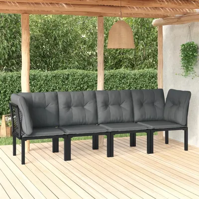 Gossi set mobilier de gradina, 4 piese, negru si gri, poliratan