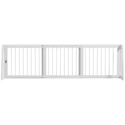 PawHut Barieră de siguranță pentru câine barieră de protecție cu 3 panouri retractabile 71-190 cm din lemn - alb | Aosom Romania