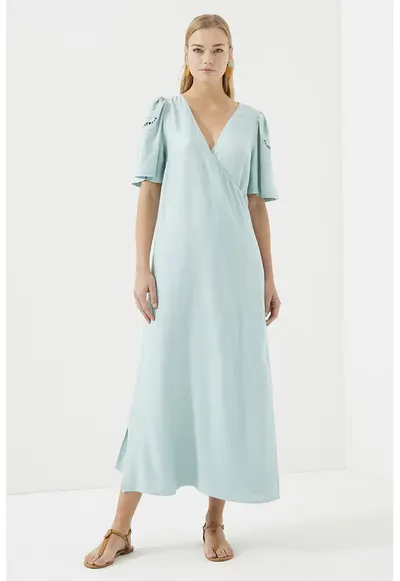 Rochie maxi cu maneci fluture - Verde menta