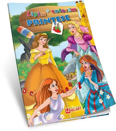 Caiet Engros de activități pentru prescolari - Lipim si coloram - Printese , 20 x 29 cm , 16 pagini