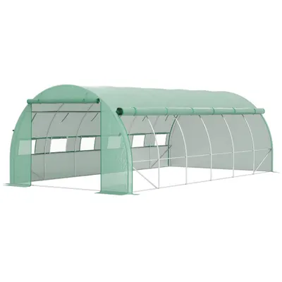 Outsunny Seră de grădină seră tunel 18 m² cu ușă, pereți laterali cu fermoar 12 ferestre oțel PE 4 x 3 x 2 m verde | Aosom Romania