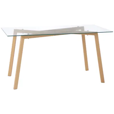 HOMCOM Masă sticla dreptunghiulară pentru 4 Persoane din Oțel cu Blat din Sticlă Securizată 150x75x76 cm | Aosom Romania