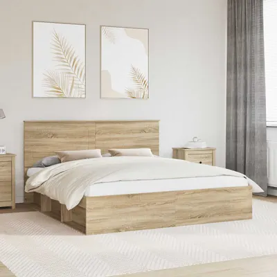 vidaXL Cadru de pat cu headboard Sonoma 200 x 200 cm Lemn de pin masiv