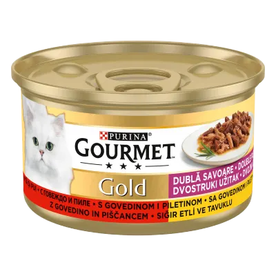 Hrana umeda pentru pisici Gourmet Gold, Vita si Pui, 85 g 85g