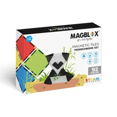 Set magnetic Magblox - 92 piese magnetice de constructie Monocrom AlbNegru