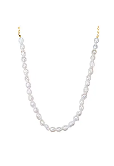 Colier placat cu aur de 14K si decorat cu perle - Alb