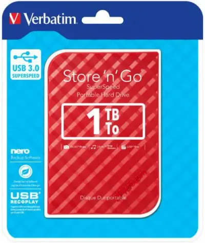 Hard Disk Extern Verbatim Store 'n' Go, 1TB, USB 3.0 (Rosu)
