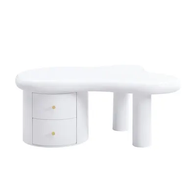 Măsuță de cafea cu formă neregulată, 2 sertare, 97x64x42 cm, Alb