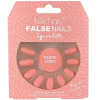 Set 24 unghii false, cu adeziv inclus, Technic, False Nails, Squareletto, Pastel Coral
