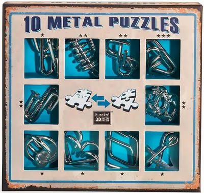 Set puzzle-uri de logica metalice Eureka - 10 Metal Puzzles Set, albastru