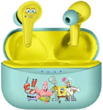 Căști pentru copii OTL Technologies - SpongeBob, TWS, verde/galben