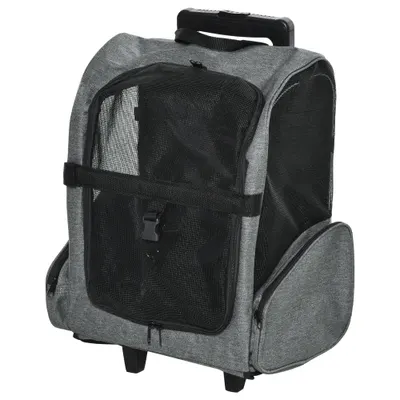 PawHut Rucsac 2 în 1 pentru Câini și Pisici cu Buzunare Laterale, Mâner Telescopic și Roți, 42x25x55 cm, Gri | Aosom Romania