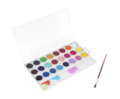 Set acuarele, pensulă și spații pentru amestecare - 24 culori