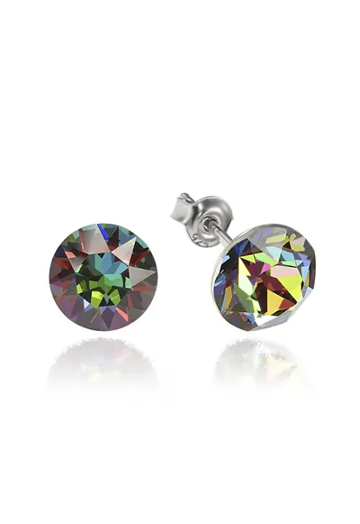 Cercei Argint 925 placat cu rodiu cu cristale Swarovski® Xirius 8mm - Verde/Auriu