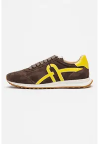 Pantofi sport low-cut din piele intoarsa - Maro/Galben inchis
