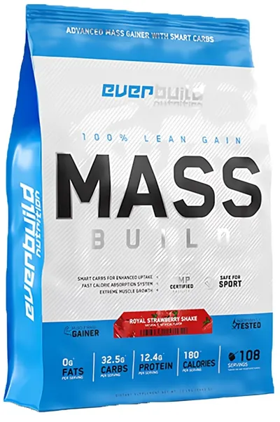 Mass Build Gainer, smoothie cu căpșuni, 5,45 kg, Everbuild