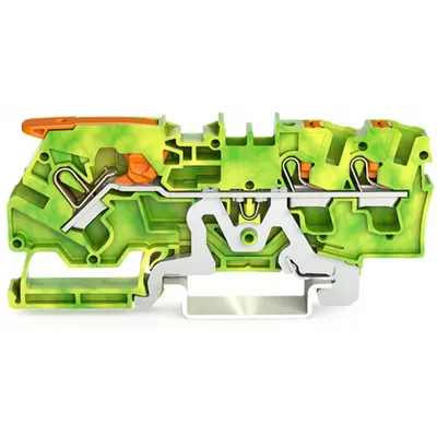 Bloc terminal de impamantare 3 conductori, cu maneta si buton, 4 mm Wago CAGE CLAMP 2104-5307, galben-verde / buc