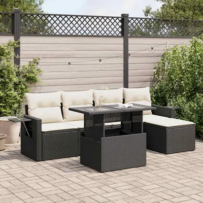 Gossi set mobilier de gradina cu perne, 6 piese, negru, poliratan