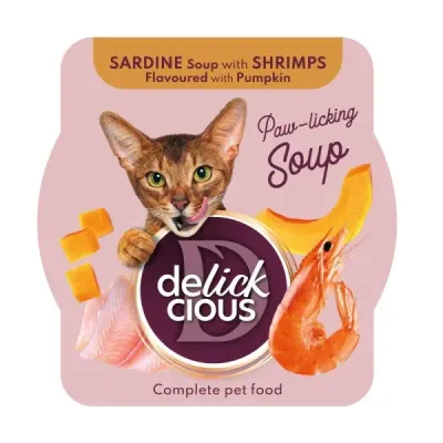 Supa pentru pisici Delickcious cu sardine, creveti dovleac 80 gr